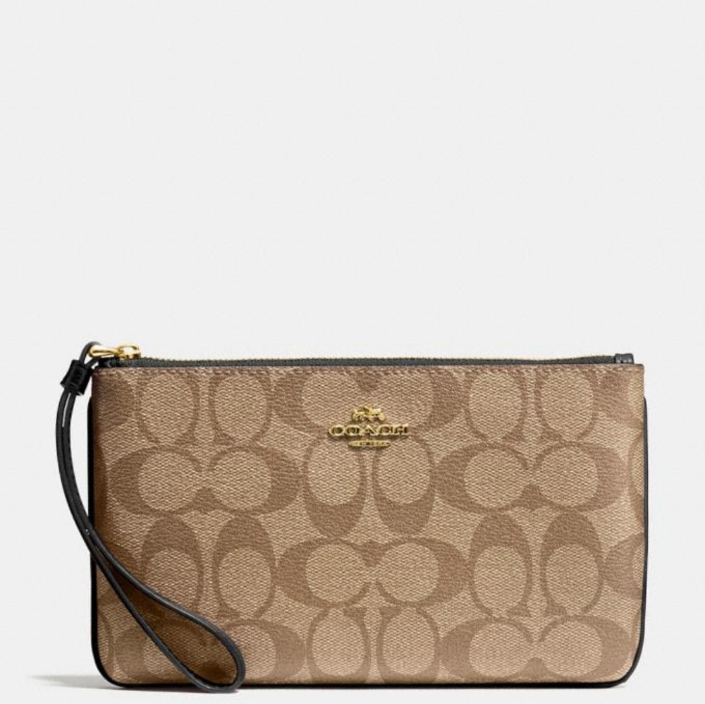 Coach Large Wristlet In Signature Canvas